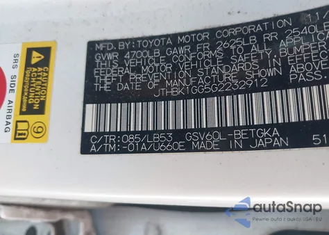 2016 Lexus Es 350 z USA, uszkodzony, nr VIN JTHBK1GG5G2232912